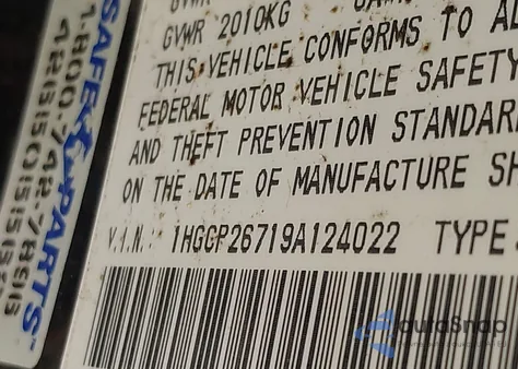 2009 Honda Accord 2.4 Ex из США, поврежденный, VIN 1HGCP26719A124022